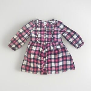 Baby Gap Sz 2T Dress Plaid Cotton Pink Black White Button Front